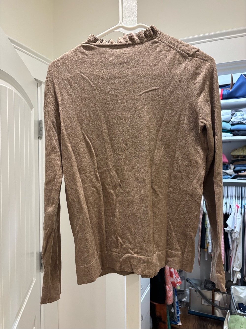 J. Crew Ribbed Ruffle Neck Sweater - Taupe - Picture 3 of 3
